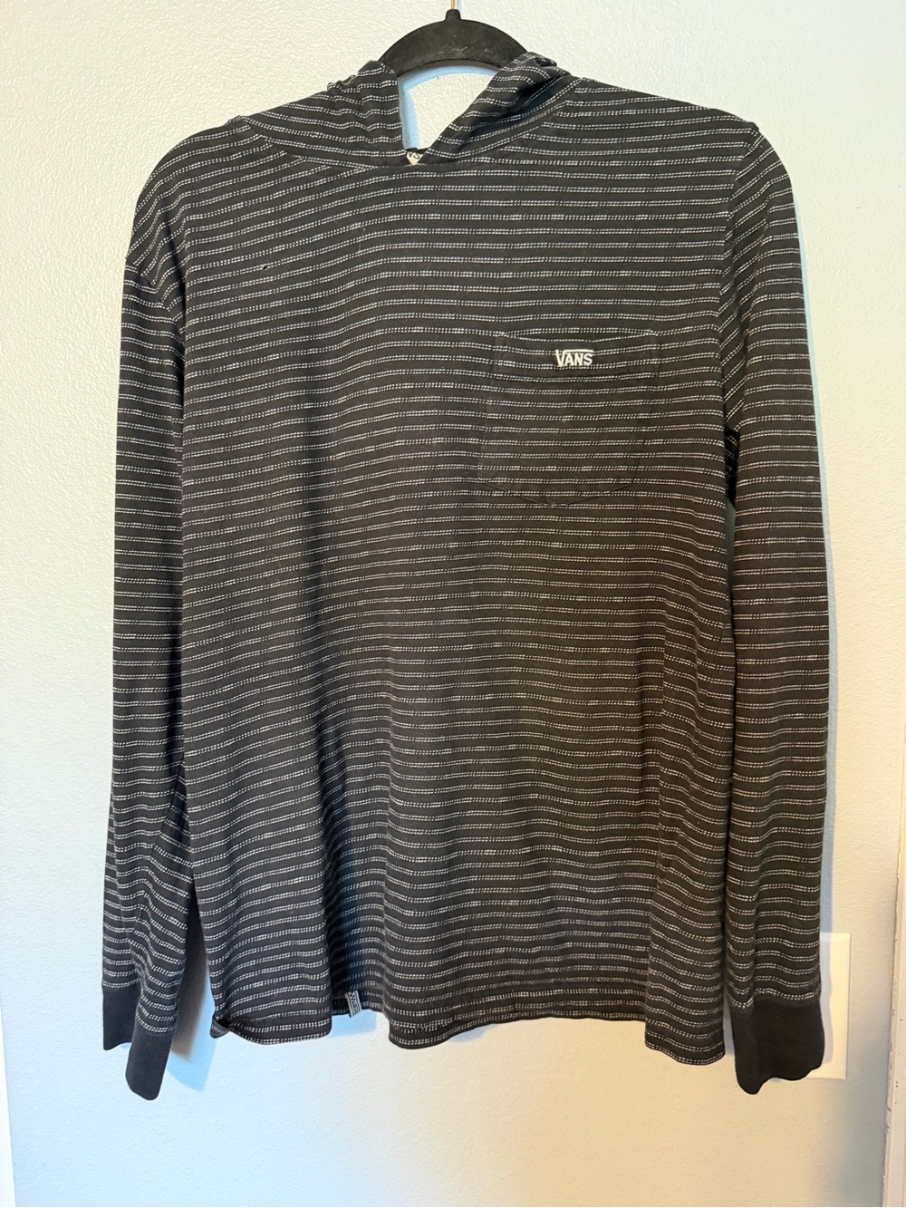 Vans Men’s Black & Gray Striped Hooded Long-Sleeve Shirt